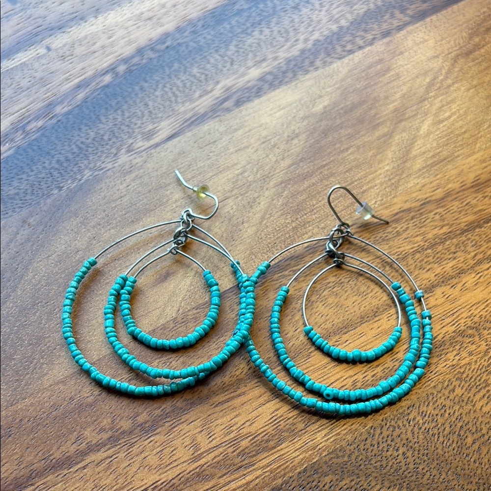 Turquoise Beaded Hoop Earrings